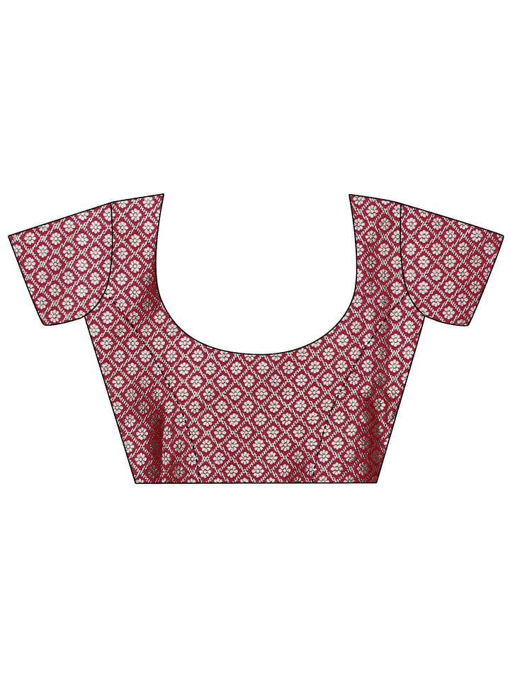Burgundy Geometric Woven Design Silk Blend Saree With Unstitched Blouse Piece