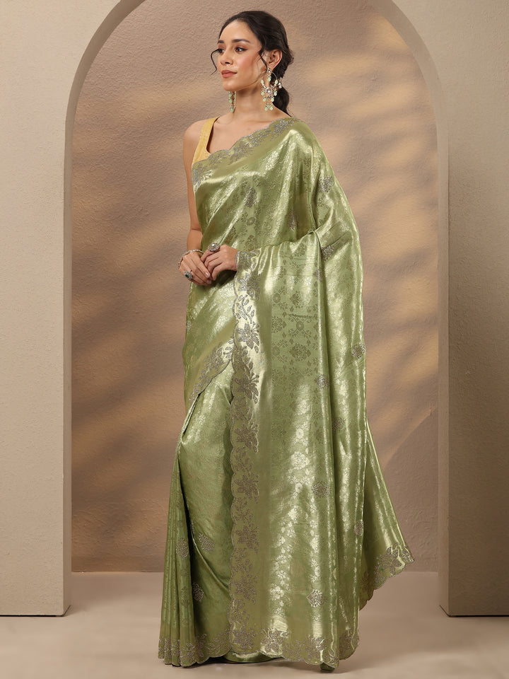 Green Woven Design Silk Blend Saree With Unstitched Blouse Piece