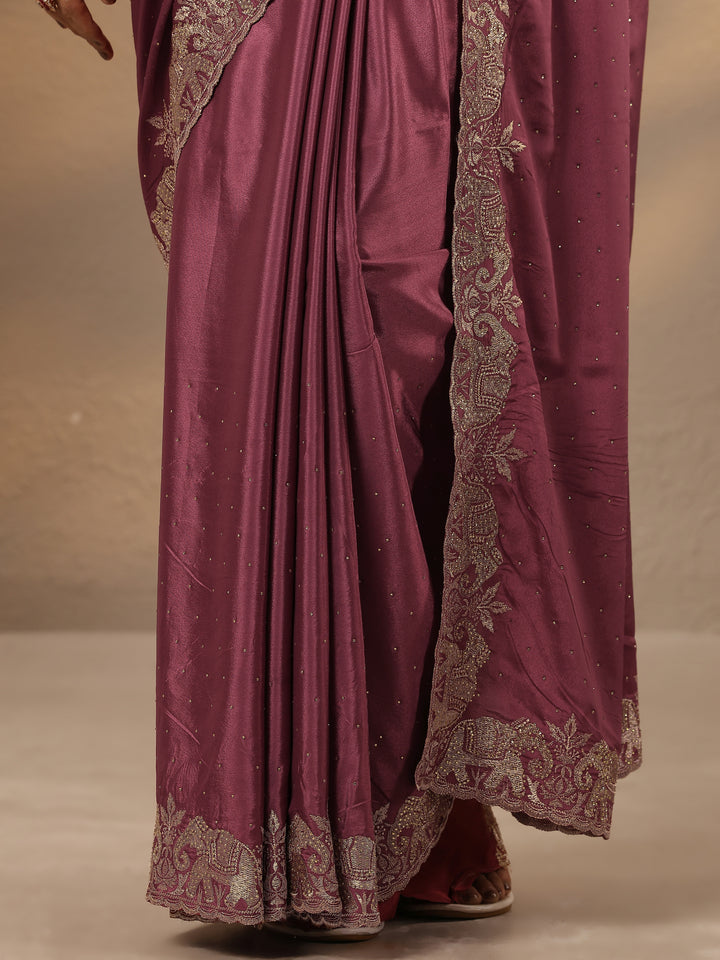 Mauve Embellished Silk Blend Saree With Unstitched Blouse Piece