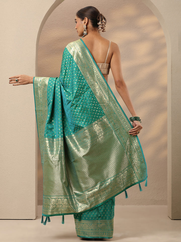 Blue Woven Design Silk Blend Saree With Unstitched Blouse Piece