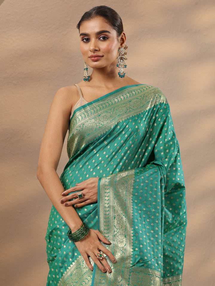 Blue Woven Design Silk Blend Saree With Unstitched Blouse Piece