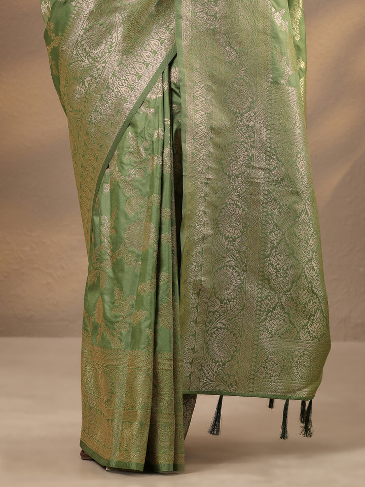 Green Woven Design Silk Blend Saree With Unstitched Blouse Piece