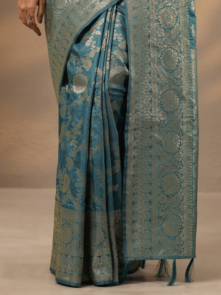 Blue Woven Design Silk Blend Saree With Unstitched Blouse Piece