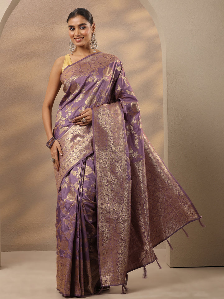 Purple Woven Design Silk Blend Saree With Unstitched Blouse Piece