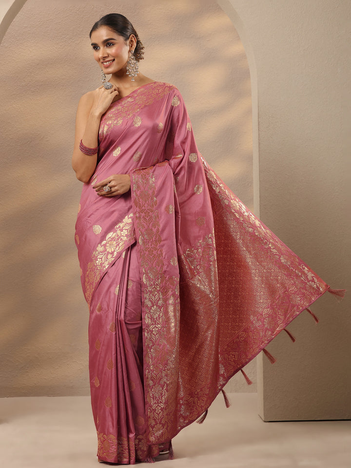 Coral Woven Design Silk Blend Saree With Unstitched Blouse Piece