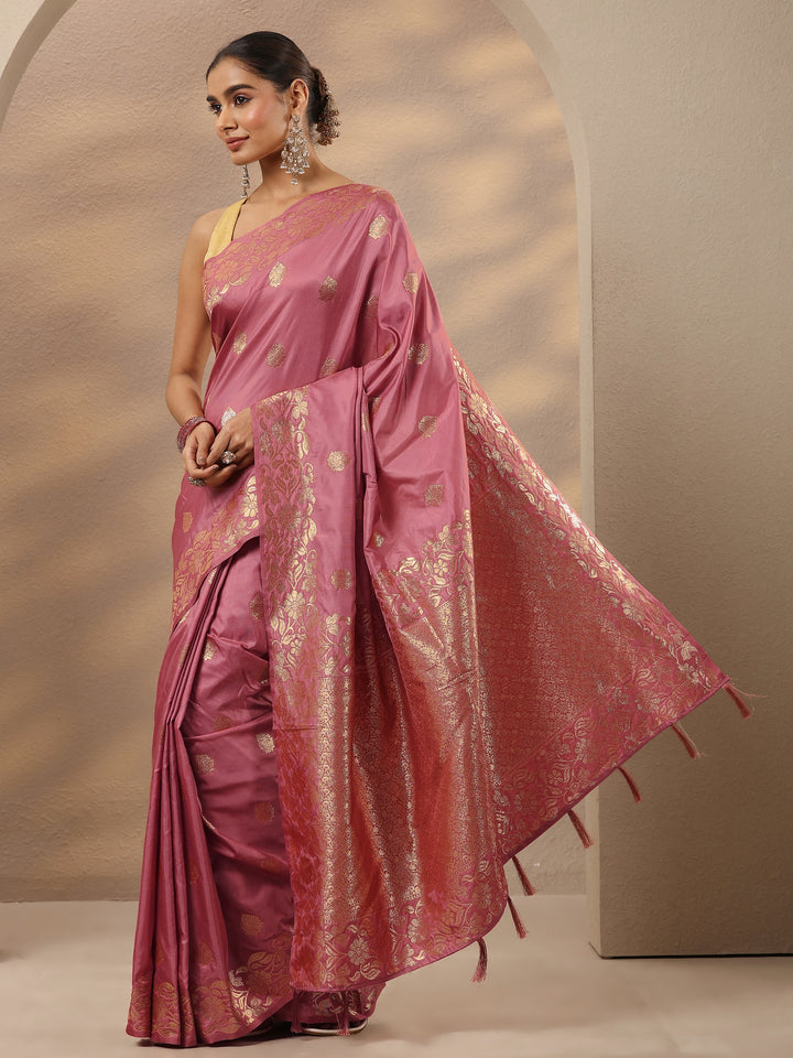 Coral Woven Design Silk Blend Saree With Unstitched Blouse Piece