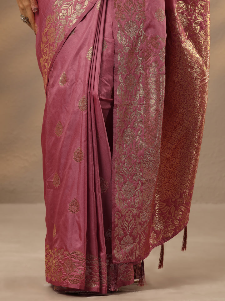 Coral Woven Design Silk Blend Saree With Unstitched Blouse Piece