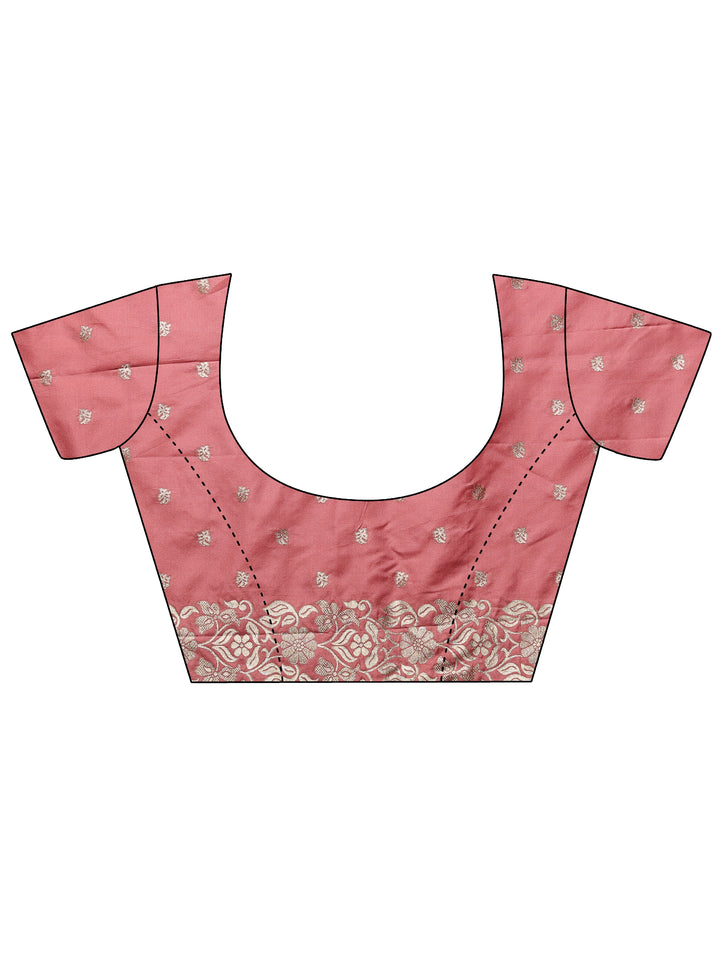 Coral Woven Design Silk Blend Saree With Unstitched Blouse Piece