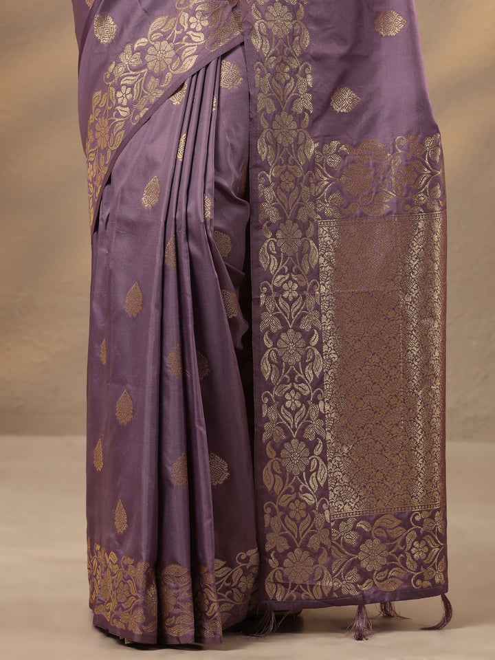 Lavender Woven Design Silk Blend Saree With Unstitched Blouse Piece
