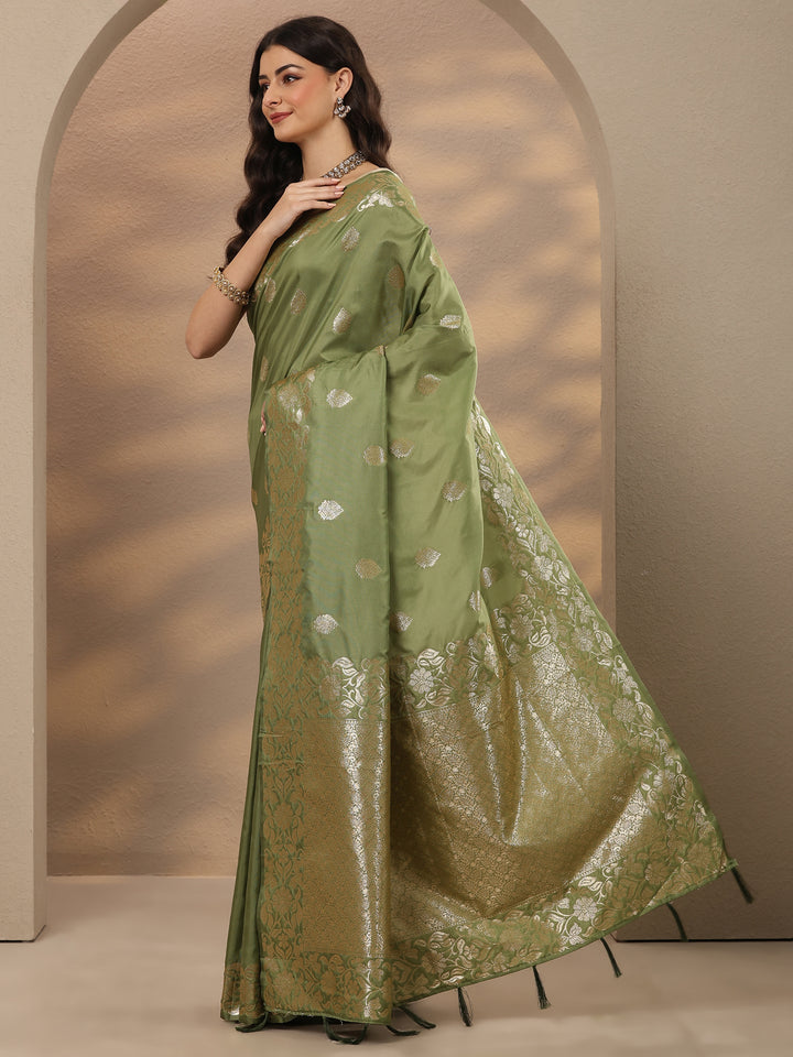 Green Woven Design Silk Blend Saree With Unstitched Blouse Piece