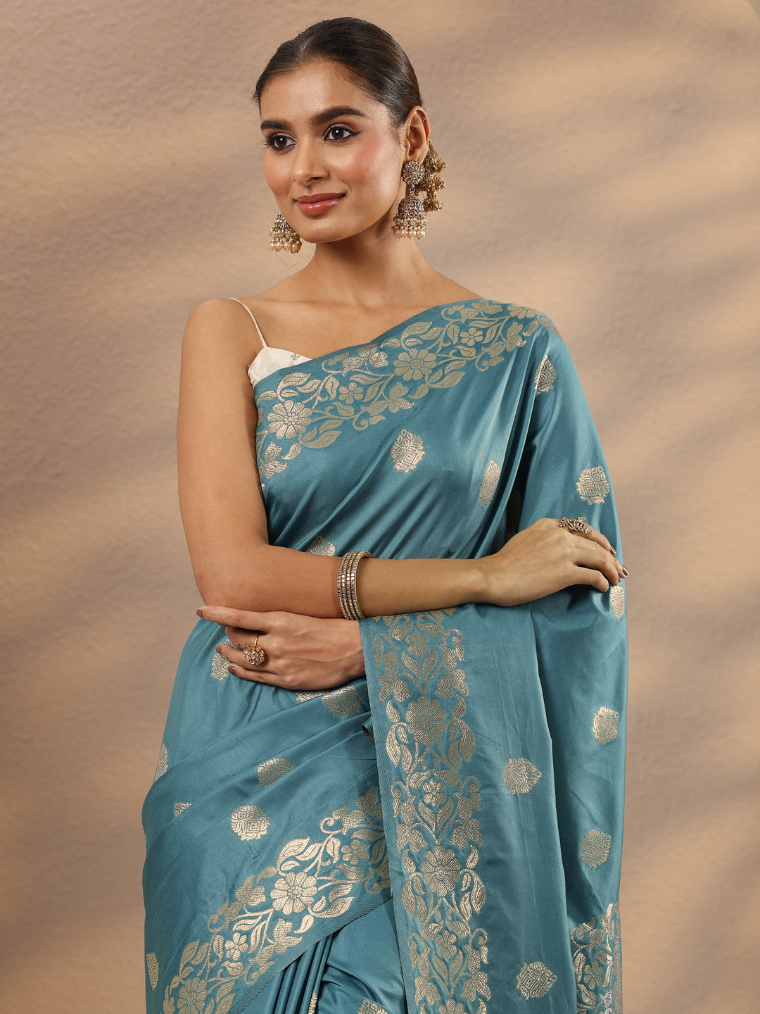 Blue Woven Design Silk Blend Saree With Unstitched Blouse Piece