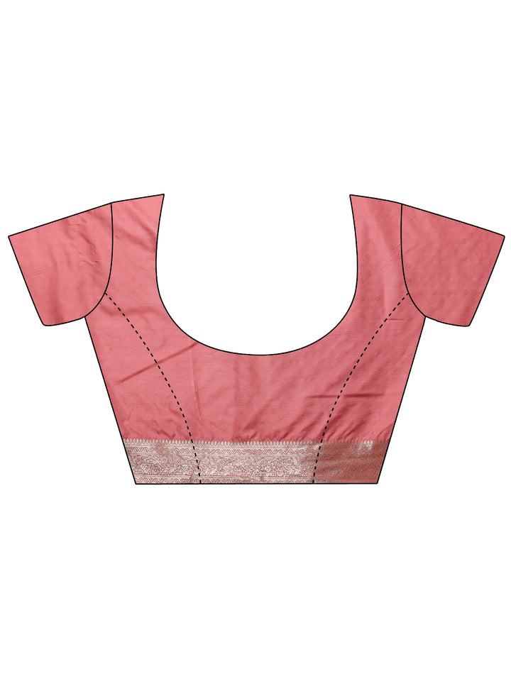 Peach Solid Silk Blend Saree With Unstitched Blouse Piece