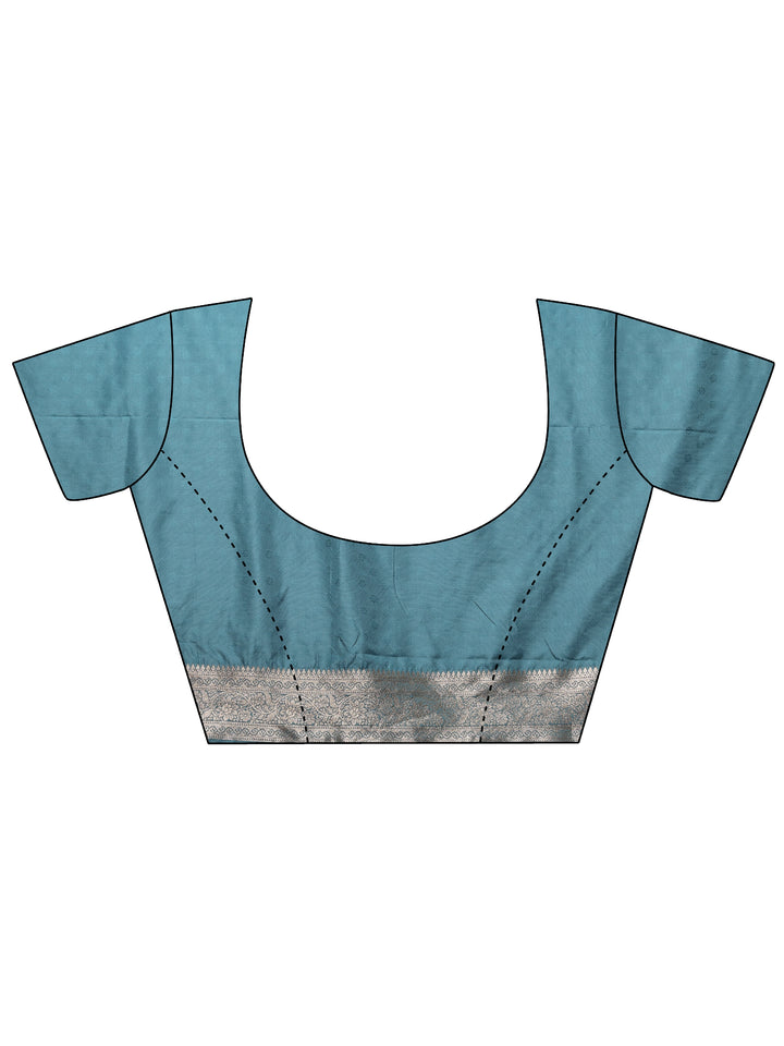 Blue Solid Silk Blend Saree With Unstitched Blouse Piece