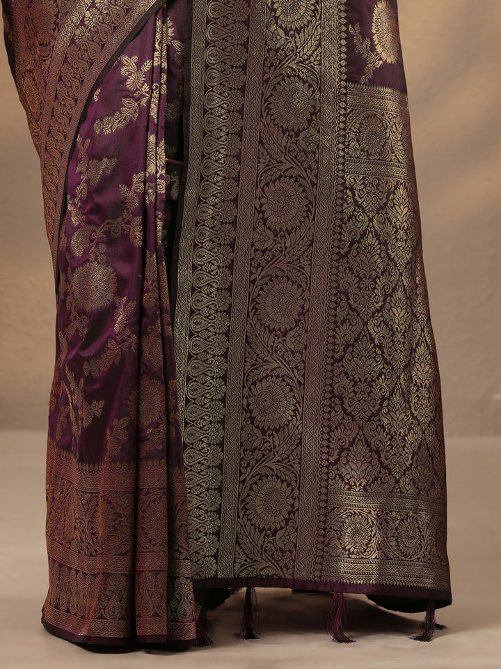 Burgundy Woven Design Silk Blend Saree With Unstitched Blouse Piece