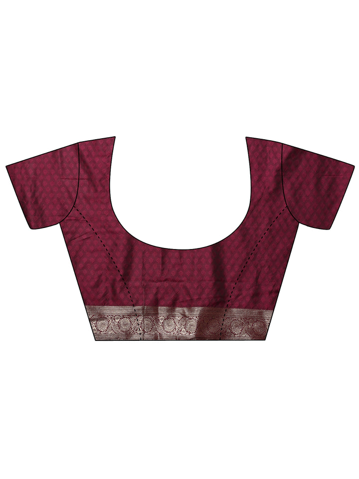Burgundy Woven Design Silk Blend Saree With Unstitched Blouse Piece
