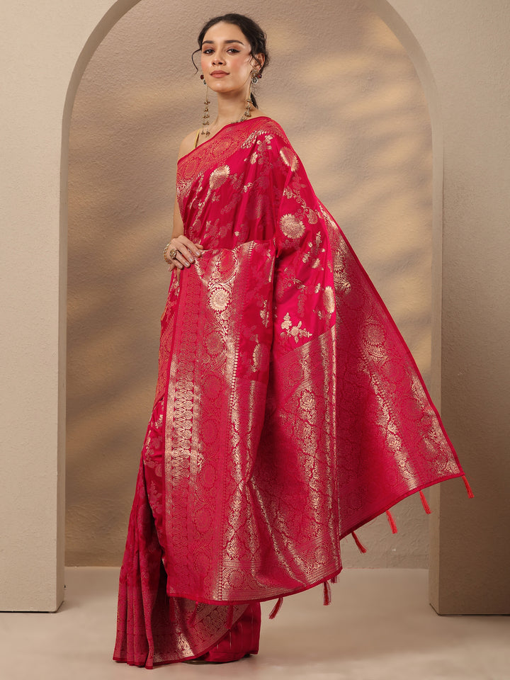 Pink Woven Design Silk Blend Saree With Unstitched Blouse Piece