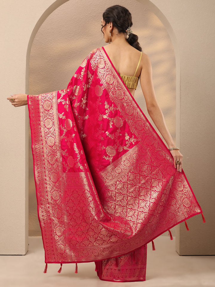 Pink Woven Design Silk Blend Saree With Unstitched Blouse Piece