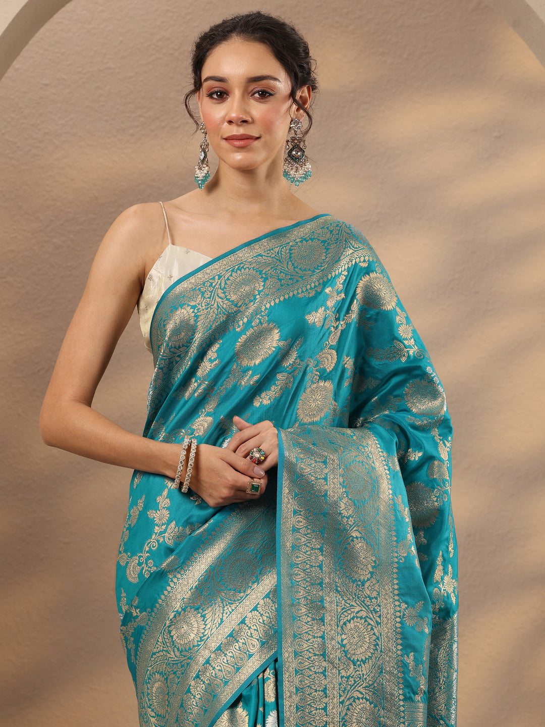 Blue Woven Design Silk Blend Saree With Unstitched Blouse Piece
