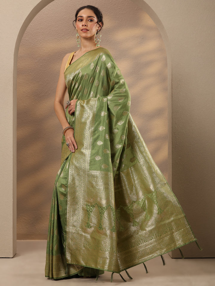 Green Woven Design Silk Blend Saree With Unstitched Blouse Piece