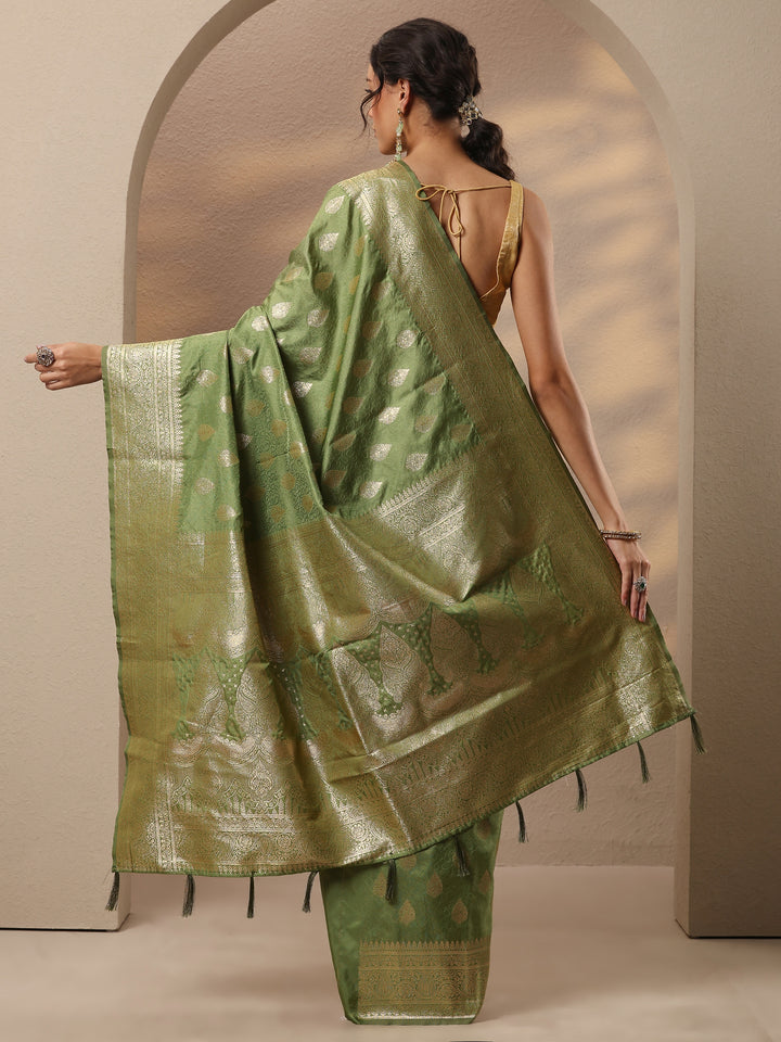 Green Woven Design Silk Blend Saree With Unstitched Blouse Piece