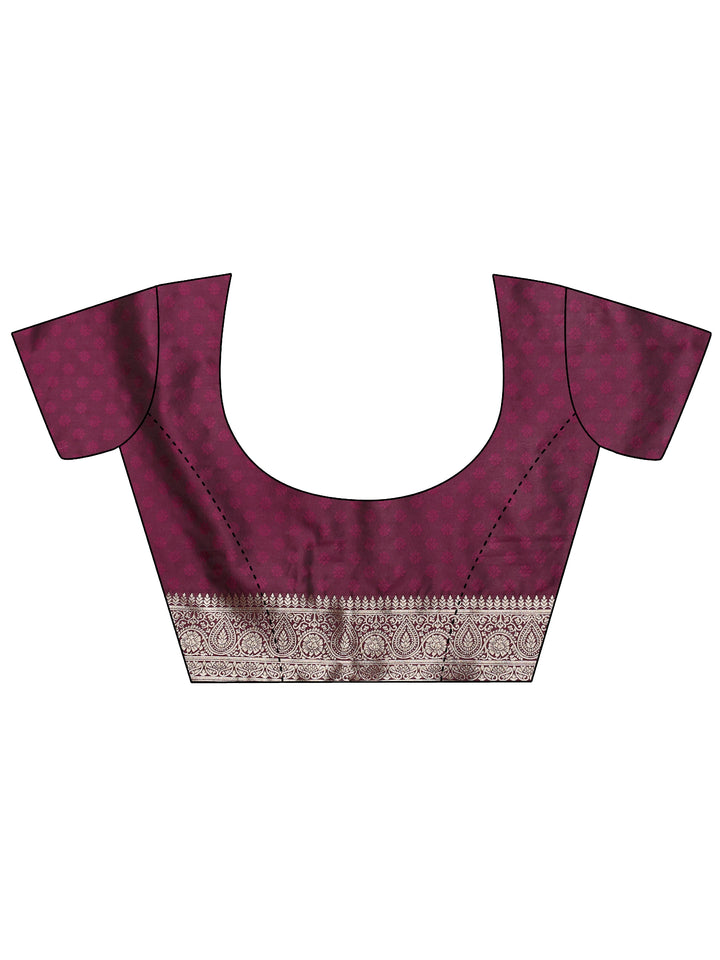 Burgundy Woven Design Silk Blend Saree With Unstitched Blouse Piece