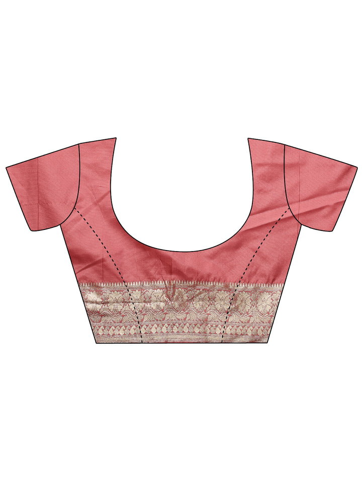 Peach Woven Design Silk Blend Saree With Unstitched Blouse Piece