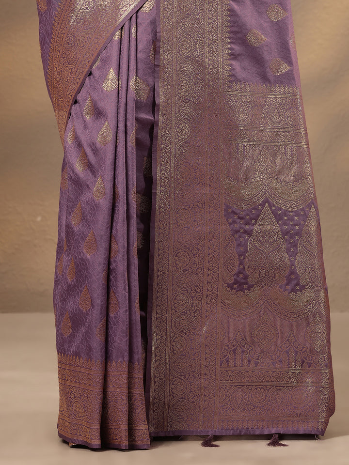 Lavender Woven Design Silk Blend Saree With Unstitched Blouse Piece