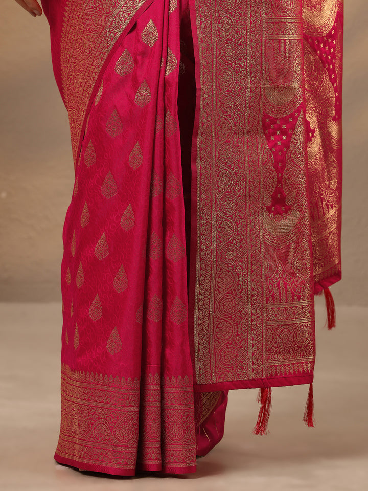 Red Woven Design Silk Blend Saree With Unstitched Blouse Piece