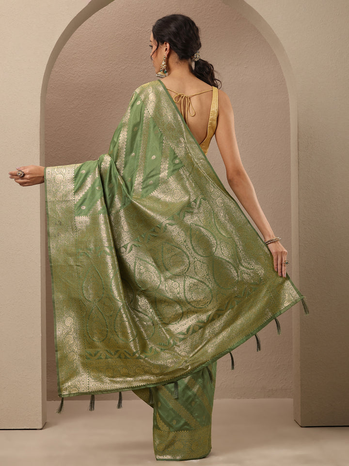 Green Woven Design Silk Blend Saree With Unstitched Blouse Piece