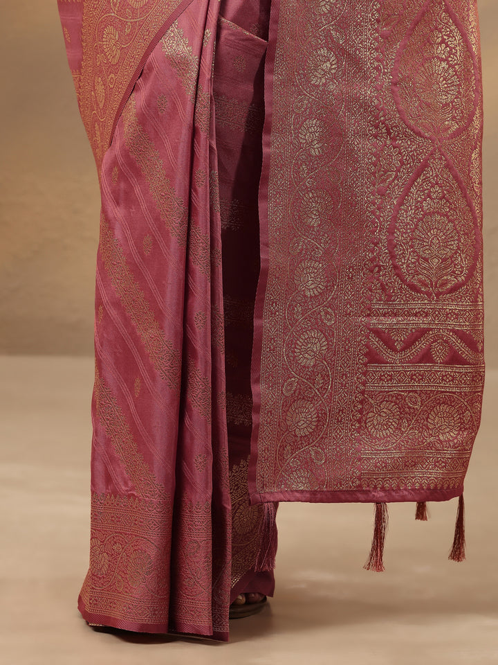 Peach Woven Design Silk Blend Saree With Unstitched Blouse Piece