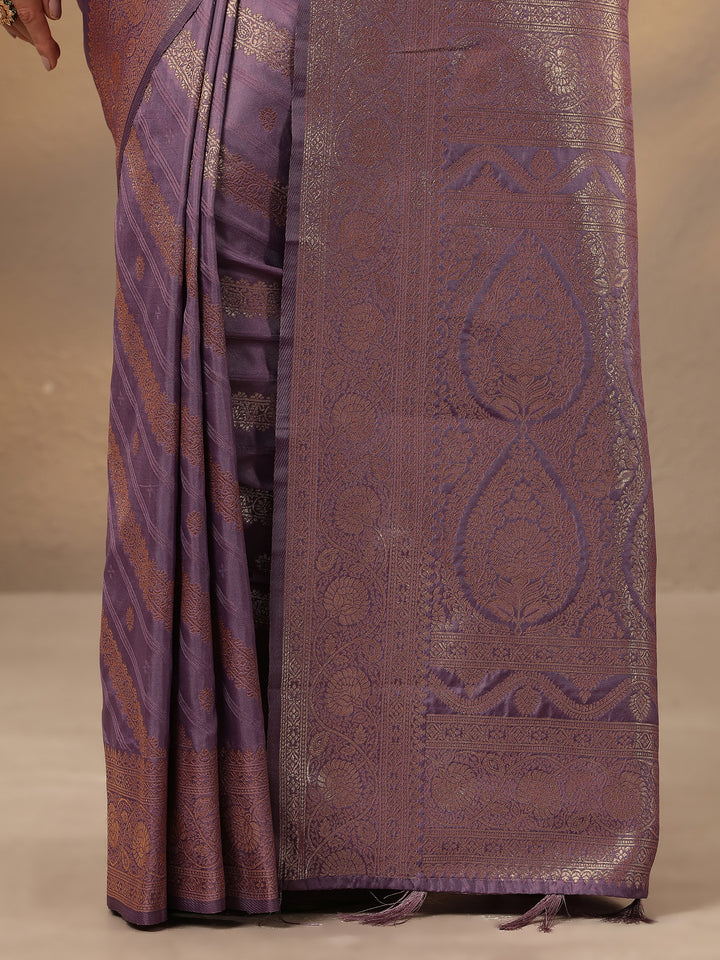 Lavender Woven Design Silk Blend Saree With Unstitched Blouse Piece