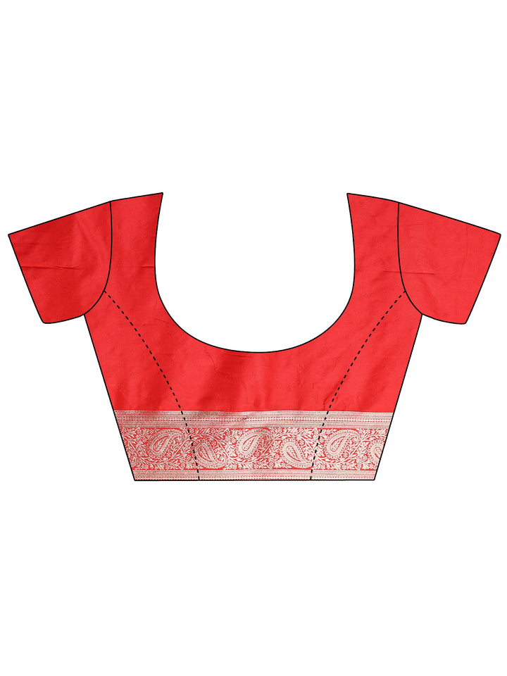 Red Chevron Woven Design Silk Blend Saree With Unstitched Blouse Piece