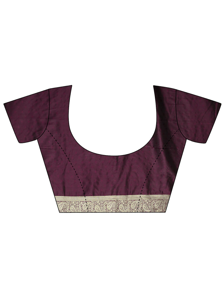 Burgundy Chevron Woven Design Silk Blend Saree With Unstitched Blouse Piece