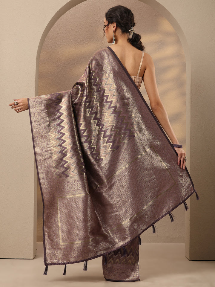 Mauve Chevron Woven Design Silk Blend Saree With Unstitched Blouse Piece