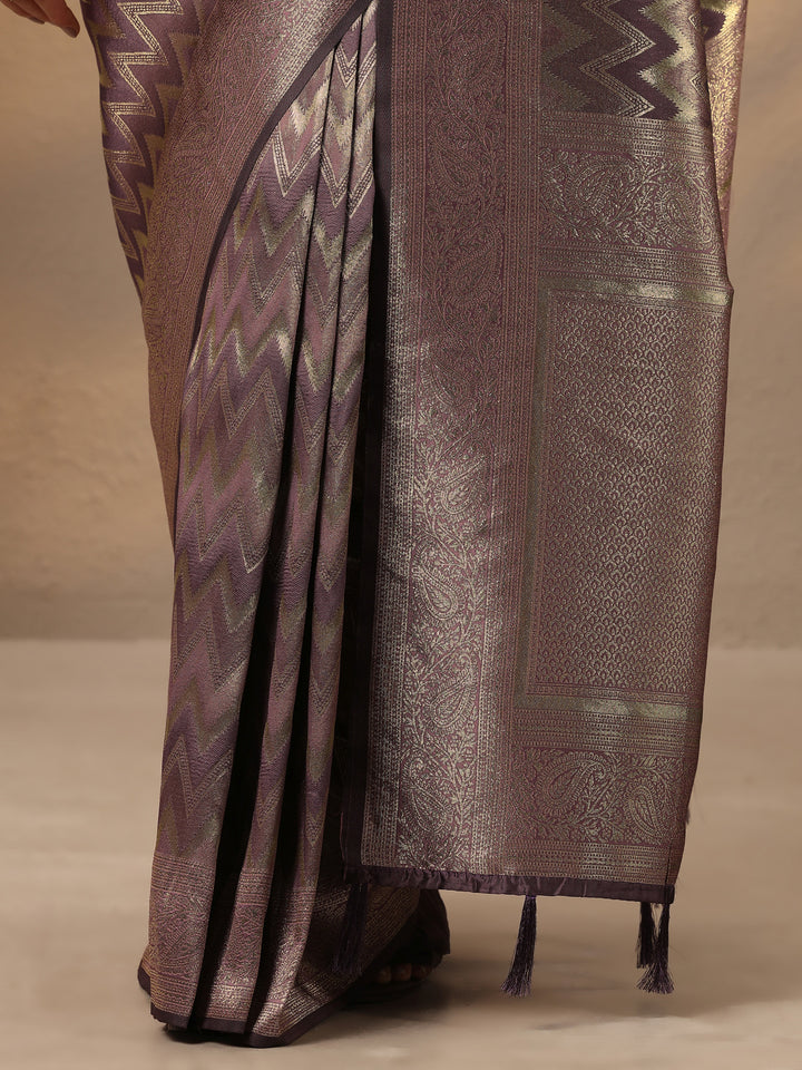 Mauve Chevron Woven Design Silk Blend Saree With Unstitched Blouse Piece