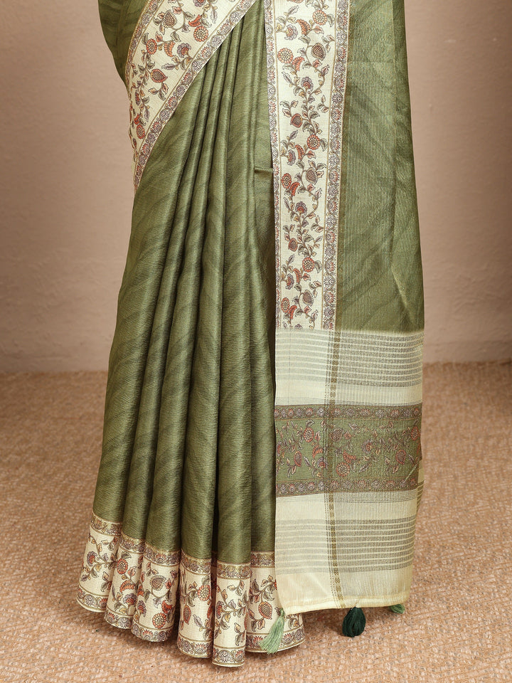 Green Leheriya Printed Silk Blend Saree With Unstitched Blouse Piece