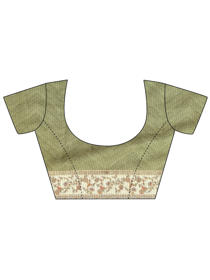 Green Leheriya Printed Silk Blend Saree With Unstitched Blouse Piece