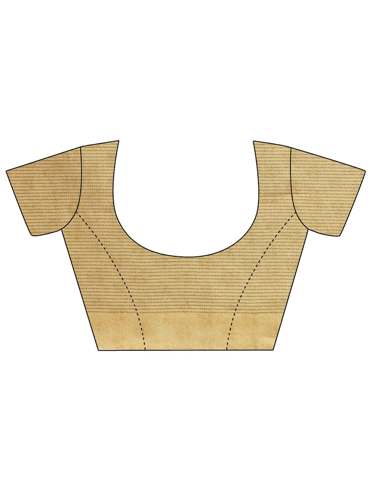 Gold Printed Silk Blend Saree With Unstitched Blouse Piece