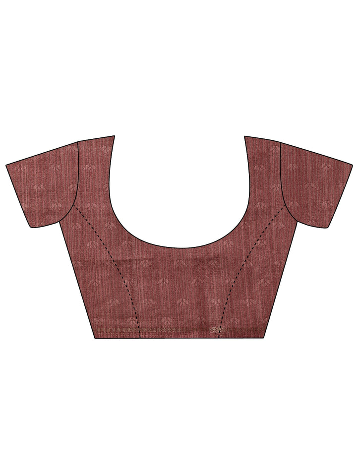 Brown Printed Silk Blend Saree With Unstitched Blouse Piece