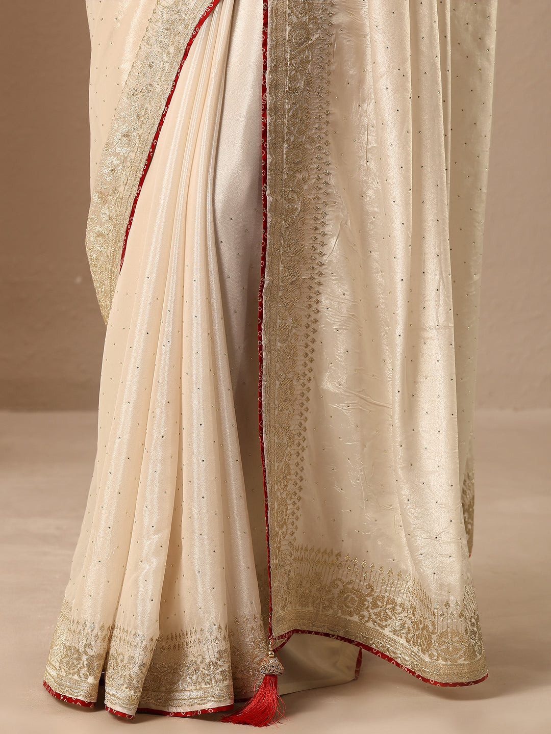 Libas Cream Embellished Silk Blend Saree With Unstitched Blouse Piece