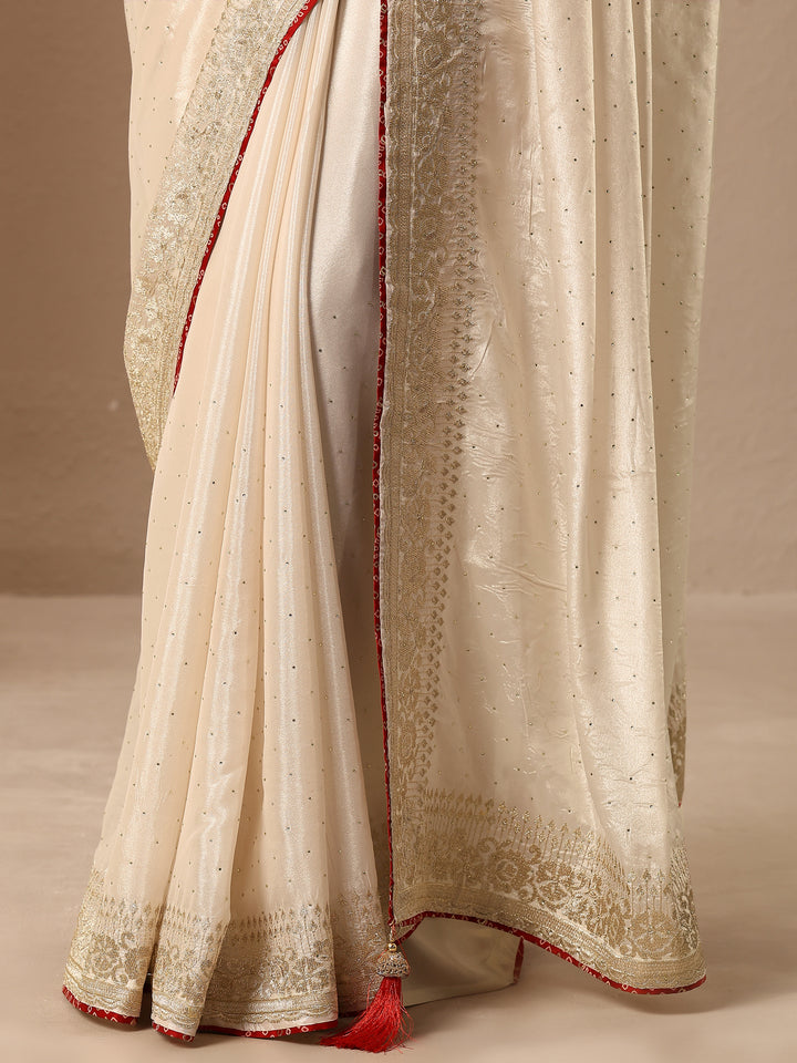 Libas Cream Embellished Silk Blend Saree With Unstitched Blouse Piece