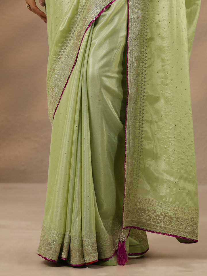 Green Embellished Silk Blend Saree With Unstitched Blouse Piece