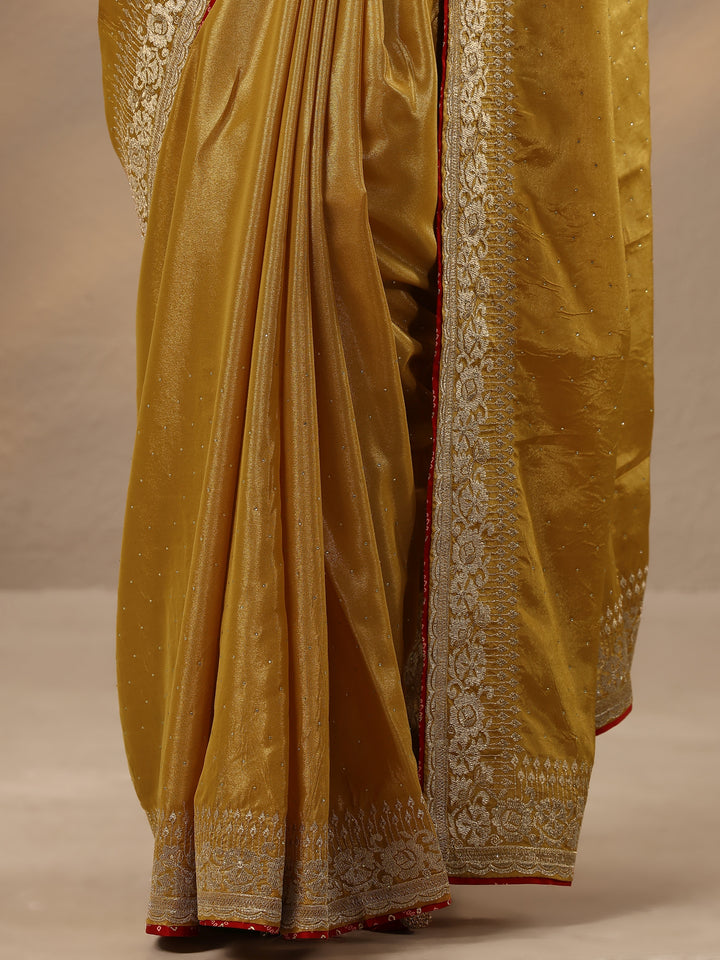 Mustard Embellished Silk Blend Saree With Unstitched Blouse Piece