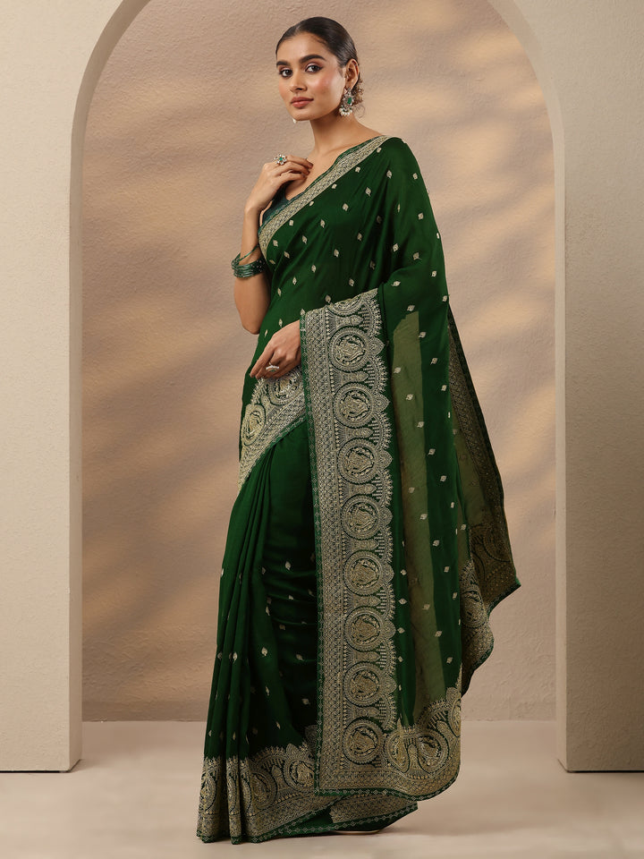 Green Embroidered Georgette Saree With Unstitched Blouse Piece