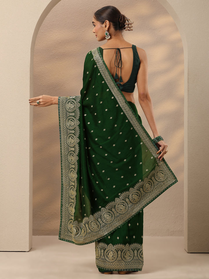 Green Embroidered Georgette Saree With Unstitched Blouse Piece