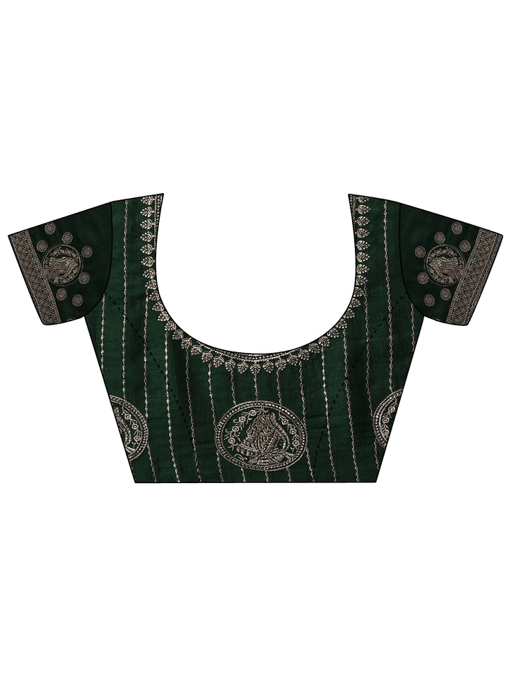 Green Embroidered Georgette Saree With Unstitched Blouse Piece