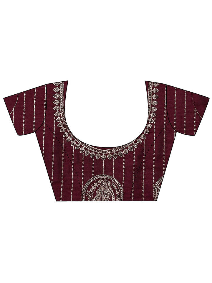 Burgundy Embroidered Georgette Saree With Unstitched Blouse Piece