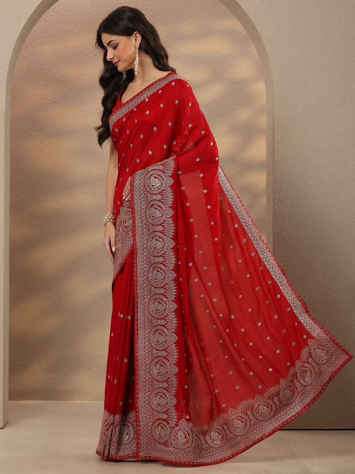 Pink Embroidered Georgette Saree With Unstitched Blouse Piece