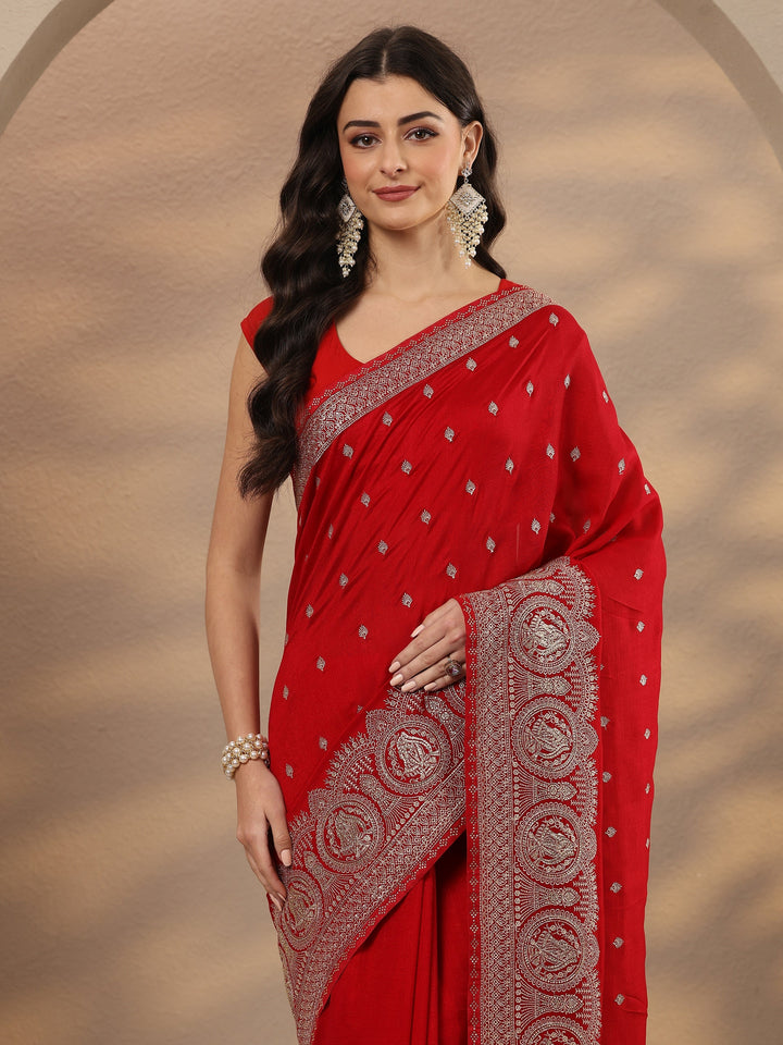 Pink Embroidered Georgette Saree With Unstitched Blouse Piece