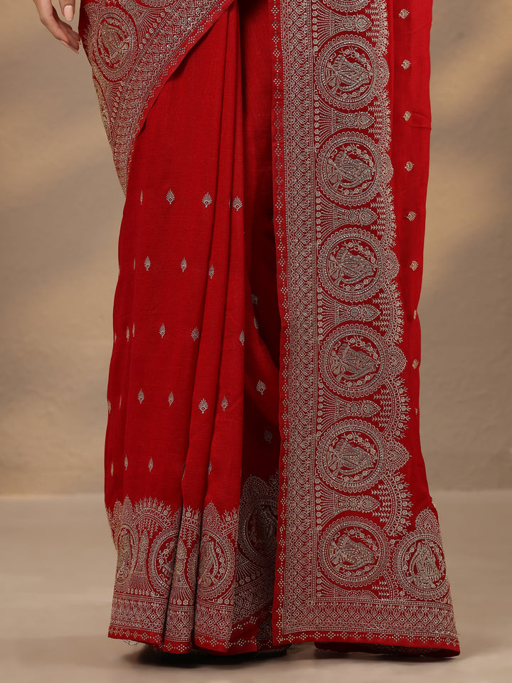 Pink Embroidered Georgette Saree With Unstitched Blouse Piece